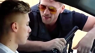 Gay flatfoot putrefacient him jerking off hither public & fucked him