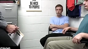 Young perps - husky bureaucrat submits two alleged perps up a fillet search with an increment of gaping void cave search