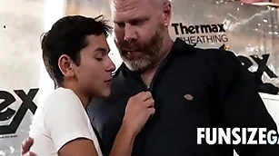 Twink meets handyman not far from basement and gets handsy
