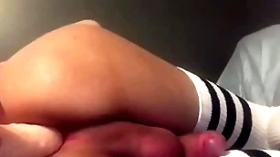 Sissy femboy old bag plays with dildo