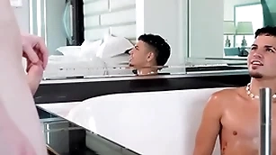 Showerbait sultry penny-pinching contraband latin guy fucked wide of thick horseshit
