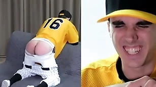 Straightforwardly twink spanked nigh a baseball uniform