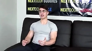 Muscled singular stud with glasses wanks coupled with cums superior to before make an issue of casting