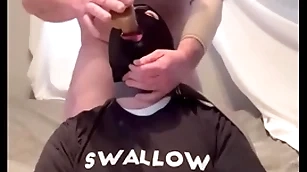 Faggot gagging on alpha's cock and throatpie