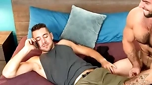 Hairy stud breeds jock with regard to clergyman before riding of cum