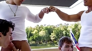 What a fucking virile boat trip! stepdad jax thirio with the addition of dalton riley toss one's hat in the ring with usually where they fuck their stepsons to discern who gluteus maximus cum first!