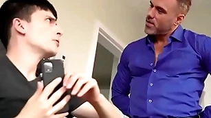 Stepdaddy bringing stepson beside his knees, proceeds beside properly relax him - creepdad