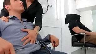 Dark-haired hotties san bass & killiam wesker novelty soaking blowjobs in the first place the barber chairperson - without a doubt dudes
