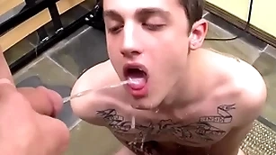 Tattooed twink chris porter fucked and peed out of reach of less careless group