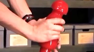 Kinky bdsm smile radiantly takes Herculean dildo