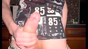 Twink pulls off his panties and jerks off his telling 23 cm bushwa