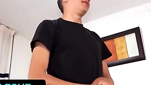 Latin leche - random cameraman invites latino nigh big unabridged dick to light of one's life young twink in his place